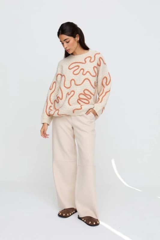 Raffya Womens Elton Embroidered Jumper In Cream Size: 10 Cream Female 10