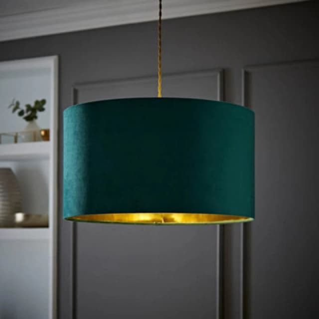 ValueLights ValueLights Reni Green Velvet with Metallic Gold Inner Easy Fit Ceiling Lamp Shade in Bottle Green Size: Large Bottle Green Large Unisex