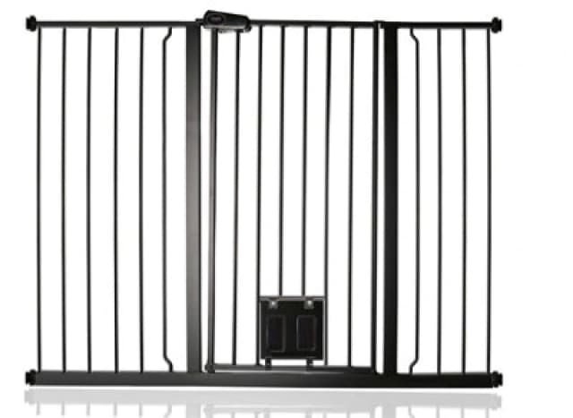 Bettacare Pet Gate With Lockable Cat Flap, 126.7Cm - 134.3Cm, Black, 104Cm In Height