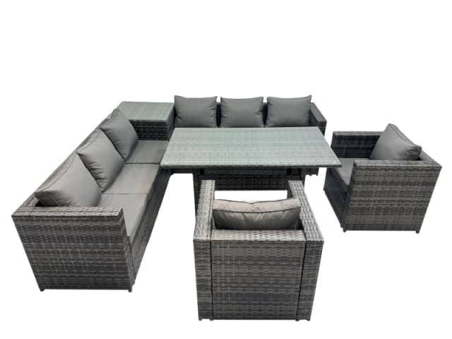 Fimous 8 Seater Garden Rattan Furniture Set with Side Table Dark Grey Dark Grey Unisex