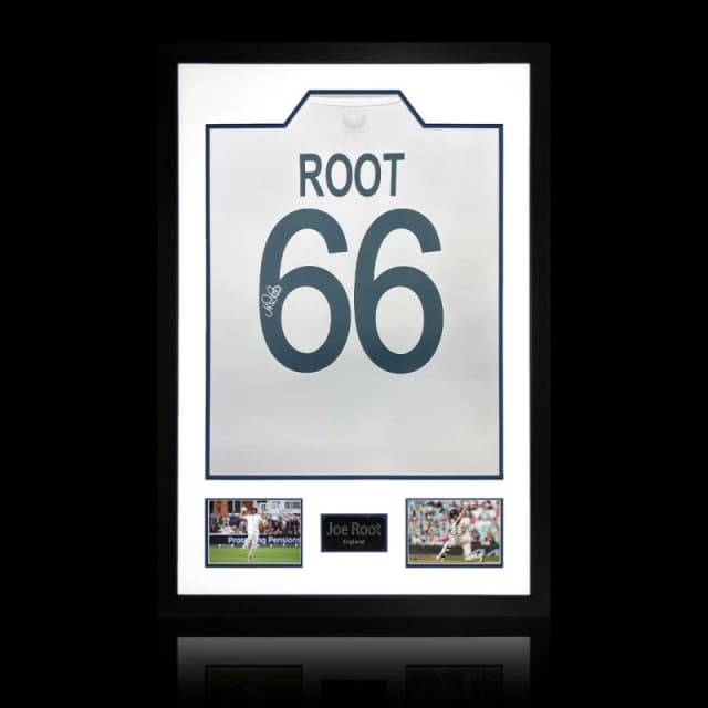 The Fan Cave Joe Root Signed England Test Shirt Premium Frame White unisex 850mm x 60