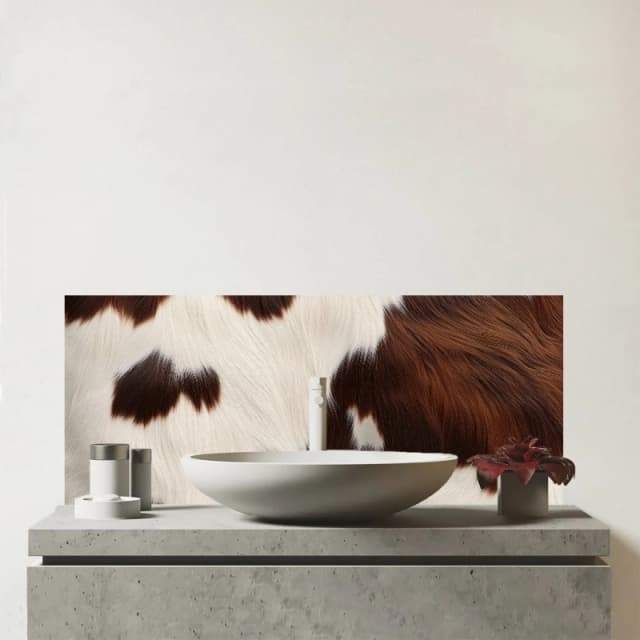 Warren Reed - Designer Cow Hide Print Design Glass Bathroom Splashback in Brown Brown Unisex