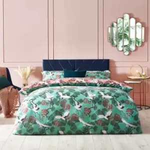 Furn. Demoiselle Duck Egg and Pink Duvet Cover and Pillowcase Set Duck Egg (Blue)