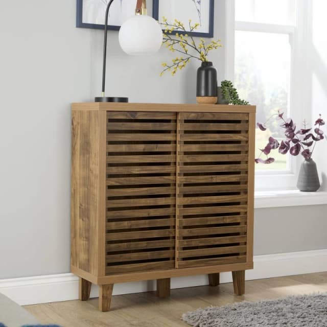 Home Source Luna Sideboard 2 Doors Storage Cupboard Highboard Side Cabinet in Brown Brown Unisex