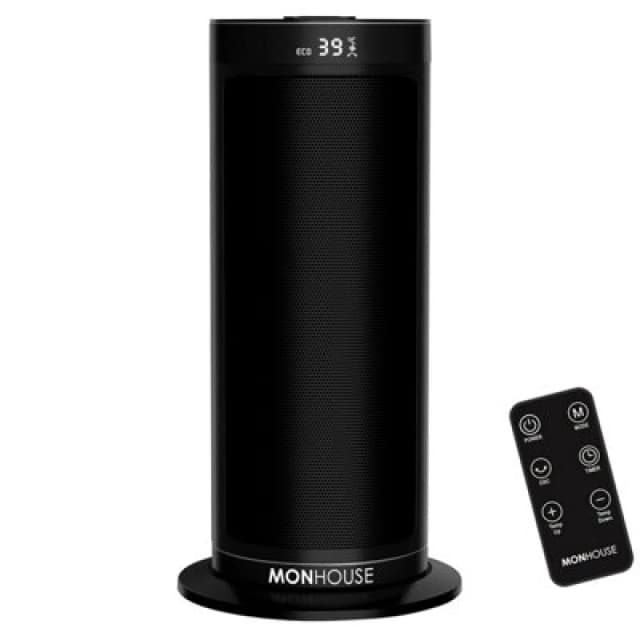 MONHOUSE 2000W Energy Efficient Electric PTC Portable Heater 12H Timer - 40cm in Black Unisex