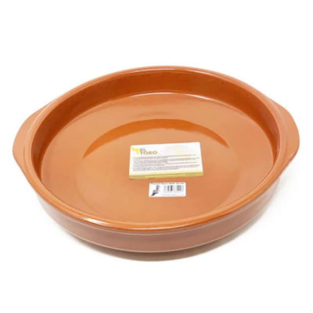 Verano Spanish Ceramics El Toro Glazed Terracotta Kitchen Dining Cookware Round Open Dish (Diam) 32cm Brown unisex
