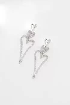 Rhodium Plated Cubic Zirconia Heart Earrings