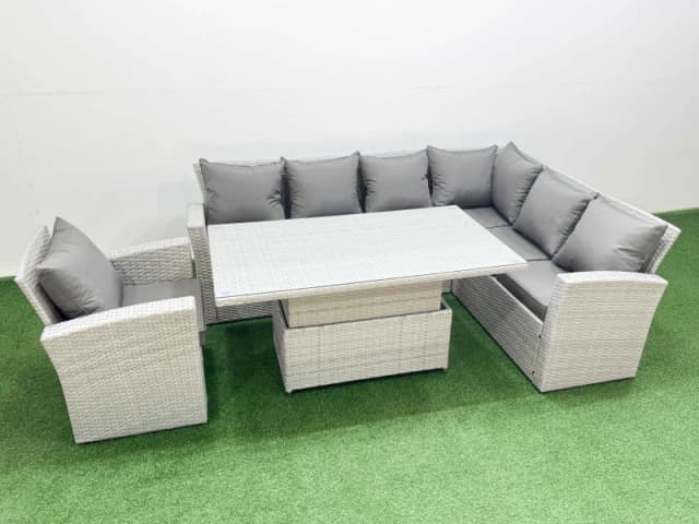 Fimous 7 Seat Rattan Garden Furniture Corner Sofa Set with Armchair in Light Grey Light Grey Unisex