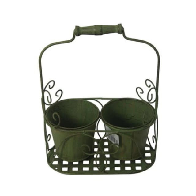 Minster 2 Decorative Basket Pot Planter - Metal - L13 X W26 X H34cm - Leaf Green
