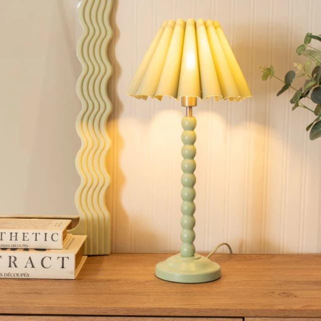ValueLights Bobbins Sage Green Table Lamp with Scallop Tapered Lamp Shade Pale Green