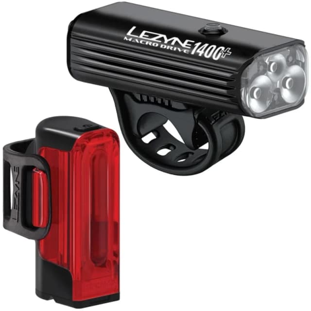 Lezyne Macro Drive 1400+ and Strip Drive 400+ Front and Rear Light Set 1400 Black