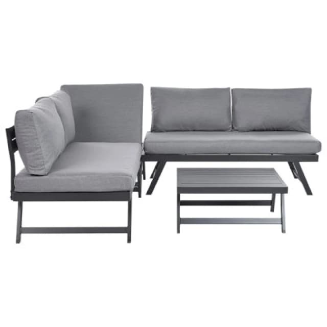 Beliani Garden Corner Sofa With Table 5 Seater Coccorino Metal Grey