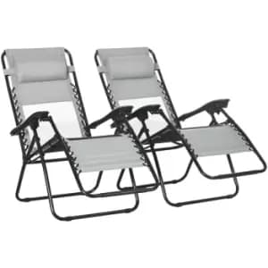 Outsunny Foldable Garden Recliner Chair Set of 2 w/ Footstool & Headrest, Grey - Grey