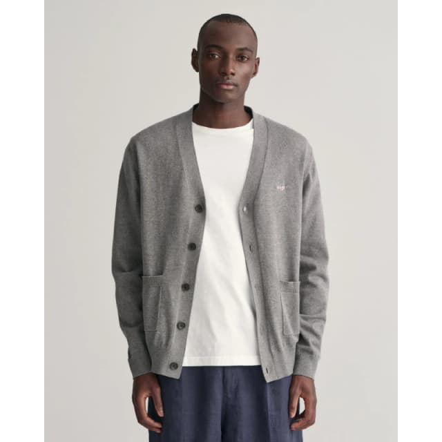 Gant Classic Cotton V-Neck Cardigan Grey male S
