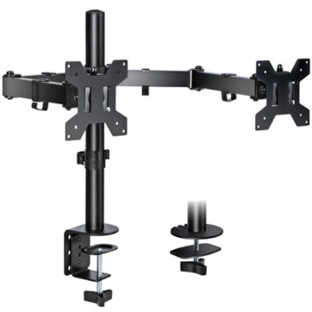 Futura Dual Monitor Arm For 13 To 27" Screens - Dual Monitor Desk Mount With Clamp 90 Tilt And 360 Rotation & 180 Swivel