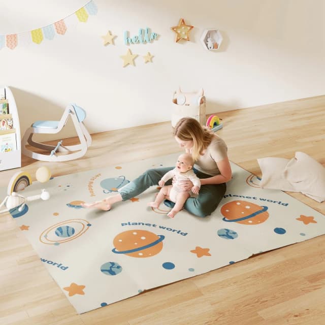AIYAPLAY Baby Play Mat, Foldable Activity Playmat, Astronaut & Planet Theme Multicolor Unisex