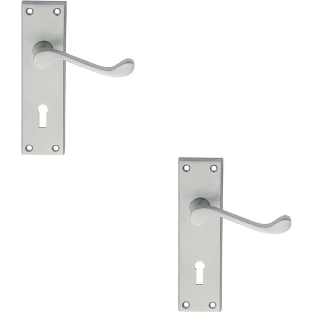 Loops 2x PAIR Victorian Scroll Handle on Lock Backplate 150 x 43mm Satin Chrome Multi