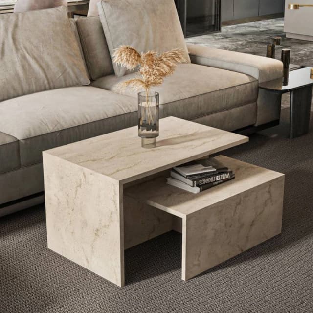 Decorotika Twins 2 Pieces Nesting Coffee Table in Beige Beige Unisex