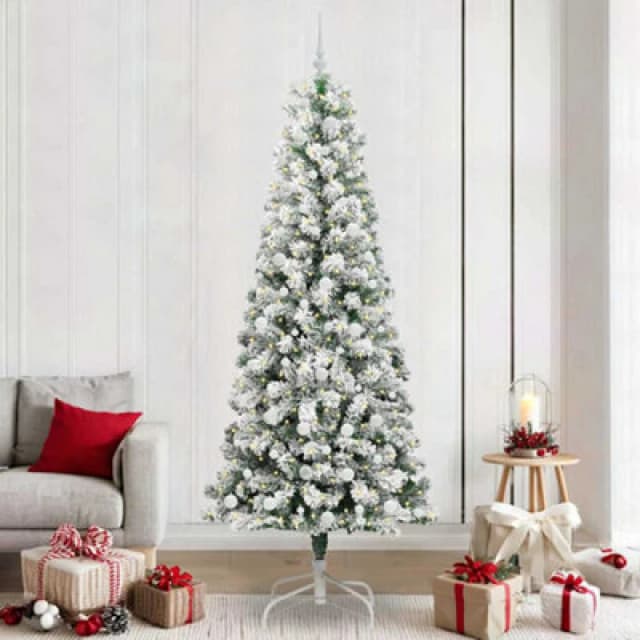vidaXL Artificial Hinged Christmas Tree with White Balls Green and white 240 cm, Green 3395616