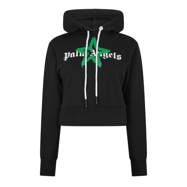 Palm Angels Womens Star Pull Over Hoodie Black Green female 6 (2XS)