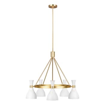 Joan 5 Light Chandelier, Matt White, Matt White , Burnished Brass, E27