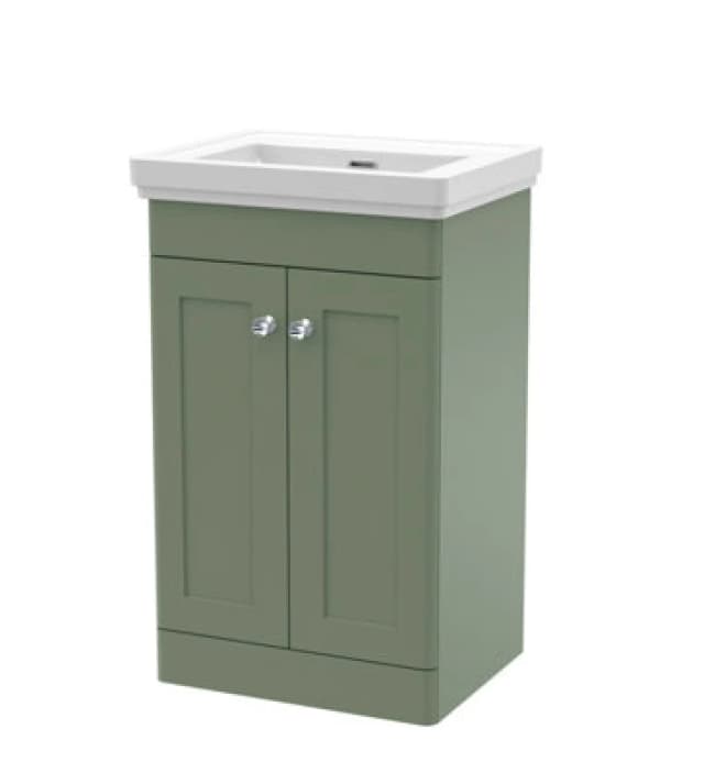 NUIE Nuie - Classique Floor Standing 2-Door Vanity Unit with Basin 500mm Wide Satin Green - 0 Tap Hole CLC823H