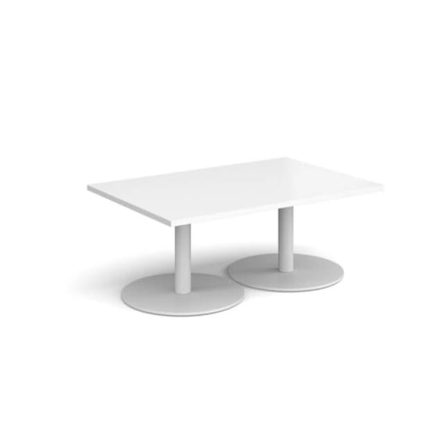 Monza Rectangular Cafe and Bistro Coffee Table with Flat Round White Base - Top 1200mm x 800mm - White
