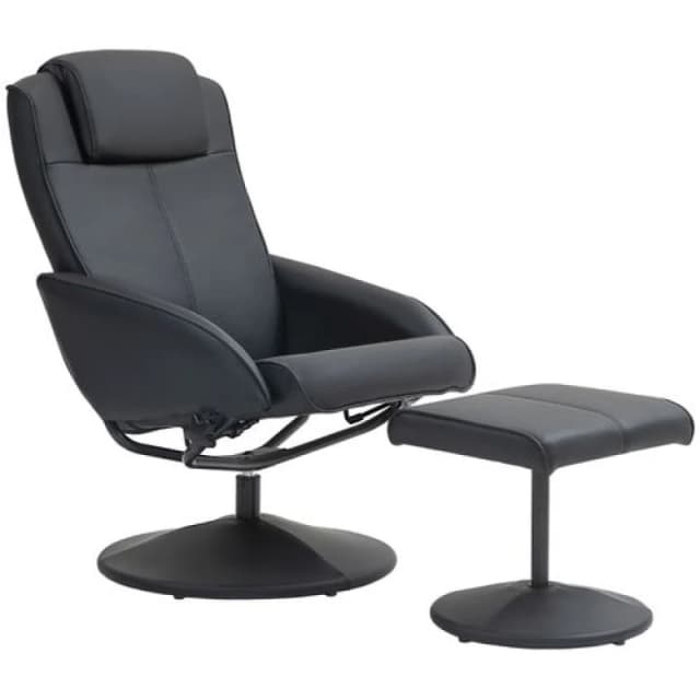 HOMCOM Swivel Armchair With Footstool And Adjustable Backrest Black 833-360V70BK