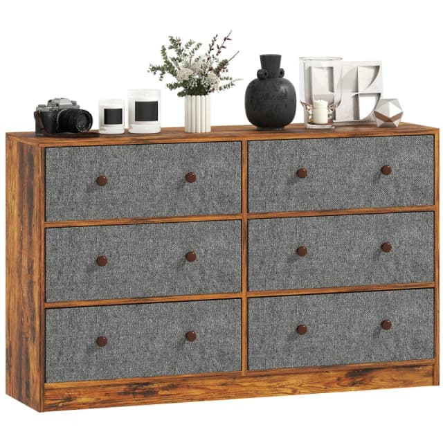 HOMCOM HOMCOM Drawer Dresser for Bedroom Chest of Drawers with Steel Frame in Grey Grey One Size Unisex 5063603473294