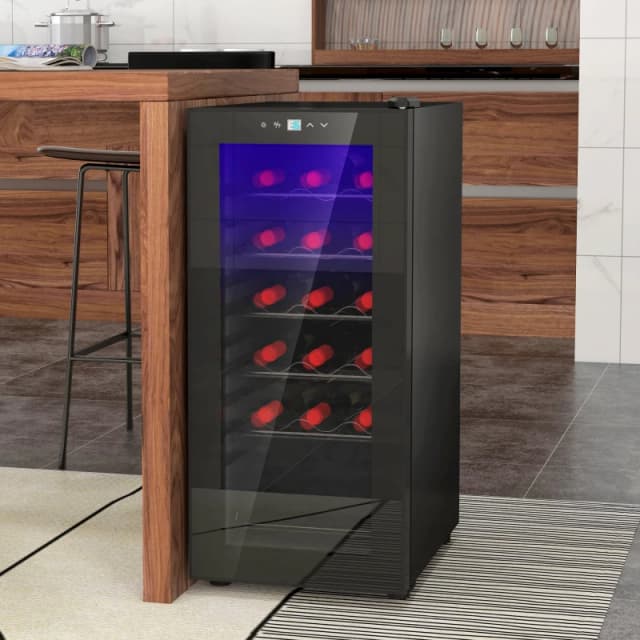 HOMCOM 50L Undercounter Wine Cooler Fridge With LED Light Glass Door 18 Bottles, Black 800-196V70BK