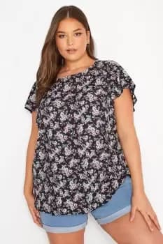 Printed Frill Shoulder Top