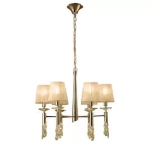 Tiffany Pendant 6+6 Light E14+G9, French Gold With Soft Bronze Shades & Clear Crystal