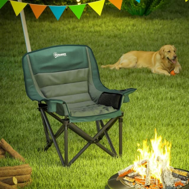 OUTSUNNY Camping Chair for Adults, Padded Folding Chair in Green Green Unisex