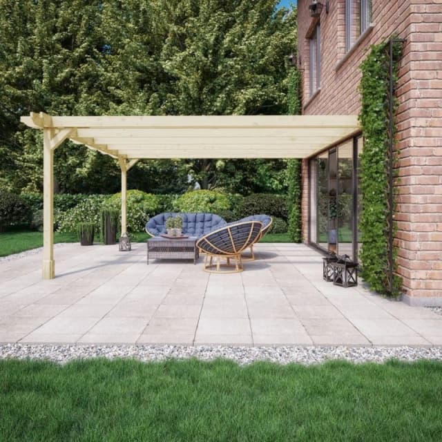 Rutland County Garden Furniture Ltd Wall Mounted Double Premium Pergola, Wood, L300 x W300 x H270cm, Brown in Green Green Unisex