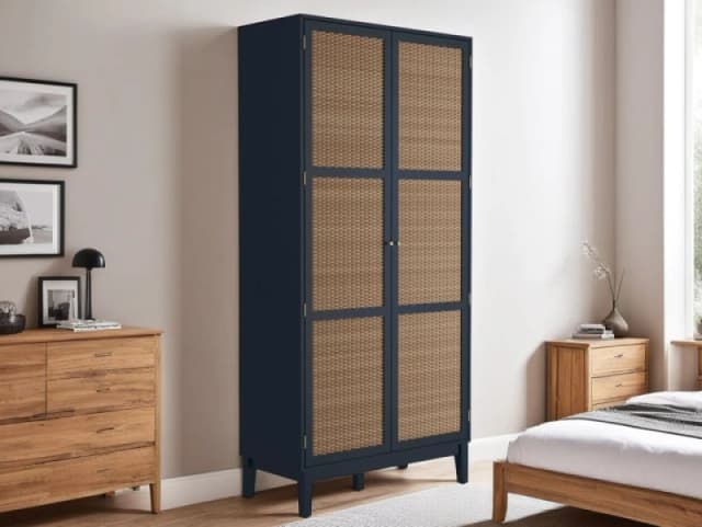 LPD Bordeaux Rattan and Blue 2 Door Double Wardrobe