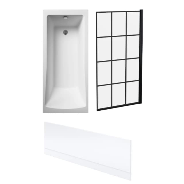 Balterley Square Single Ended Bath Framed Black Screen Front Panel 1700x700mm Black