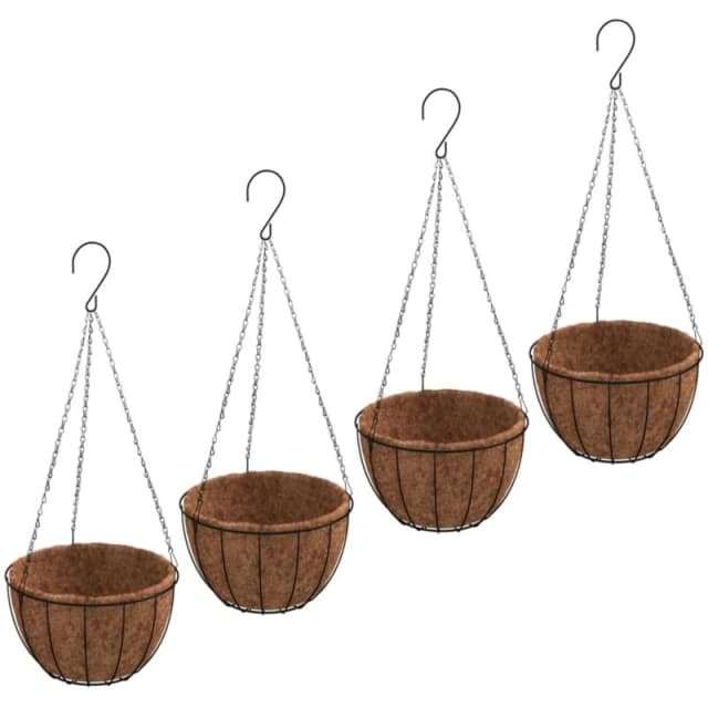 VIDAXL Hanging Planters 4 pcs with Coco Liners Black o 30x52cm Steel Vidaxl 8720845670436
