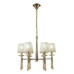 Tiffany Pendant 6+6 Light E14+G9, French Gold With Cream Shades & Clear Crystal