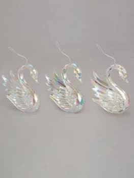 Gisela Graham Set Of 3 Irredescant Swan Tree Decorations