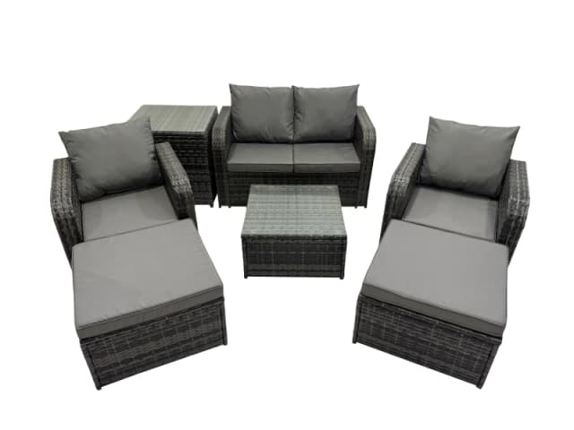 Fimous Love Sofa Reclining Chair Coffee Table Set with Side Table 2 Big Stool in Dark Grey Dark Grey Unisex