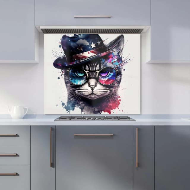 Warren Reed - Designer American Shorthair Cat Face Splashart Kitchen Splashback Size: 600mm x 750mm Multicolor Unisex 600mm x 750mm