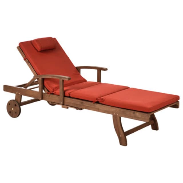 Beliani Sun Lounger With Cushion Amantea Premium Acacia Wood Red