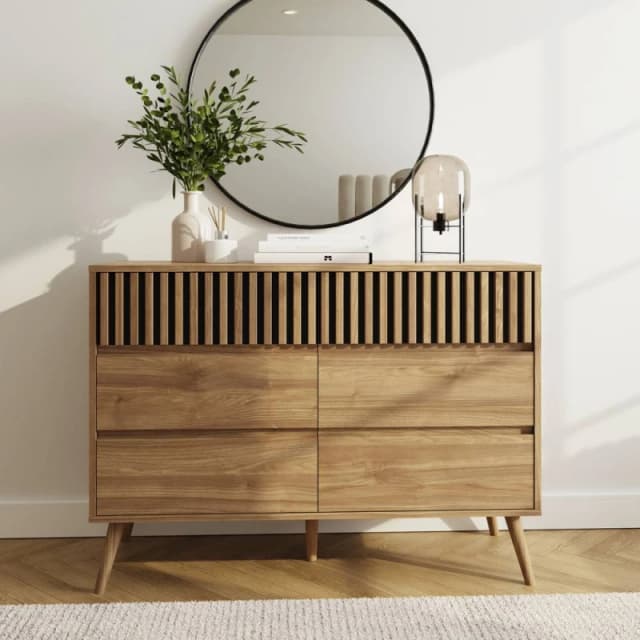 Gfw Rowen 3+3 Drawer Chest - Fsc Certified Oak/Black WW61J Unisex