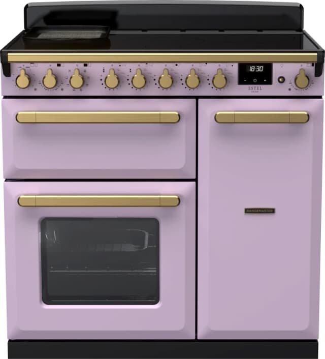 Rangemaster Estel Deluxe ESDL90EIPHTH/AB1 90cm Electric Range Cooker with Induction Hob - Heather / Antique Brass - A/A Rated