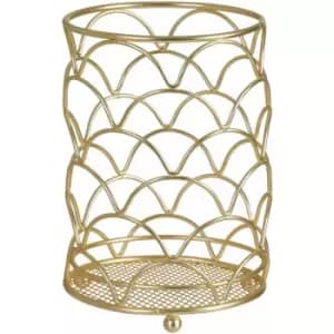 Deco Matte Gold Utensil Holder Sturdy Organiser For School / Office Supplies Minimal Design Metallic Finish w11 x d11 x h16cm - Premier Housewares