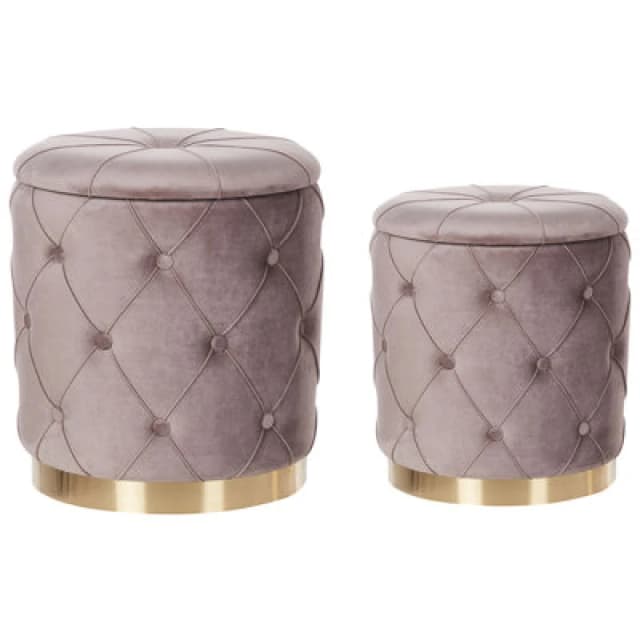 Beliani Set Of 2 Storage Pouffes Pueblo Velvet Taupe