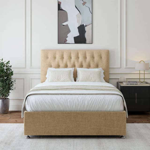 Bedmaster Bedmaster Linen 2 Drawer Divan Base And Button Headboard in Natural Size: Double Natural Double Unisex 9506334571878