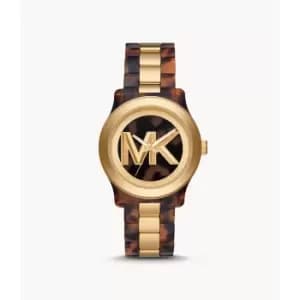 Michael Kors Womens Runway Three-Hand Brown Acetate And Gold-Tone Stainless Steel Watch - Brown / Gold