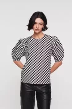 Hicks Puff Sleeve Gingham Top, Black Gingham / UK 10