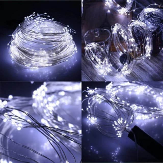 Shatchi 2M Long 20 Cool White LED Lights Silver Copper Wire Indoor Battery Operated StringLights White